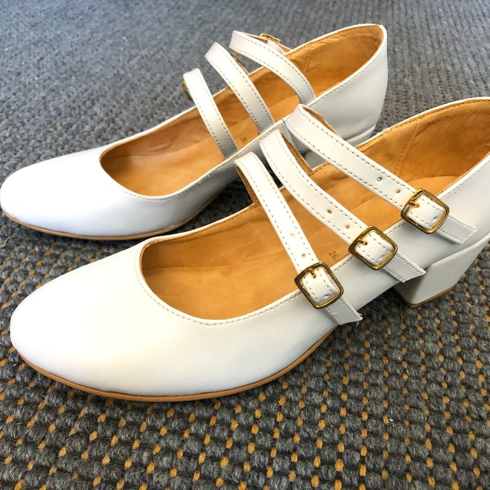 BRAND NEW White Mary-Jane Heels with Triple Strap